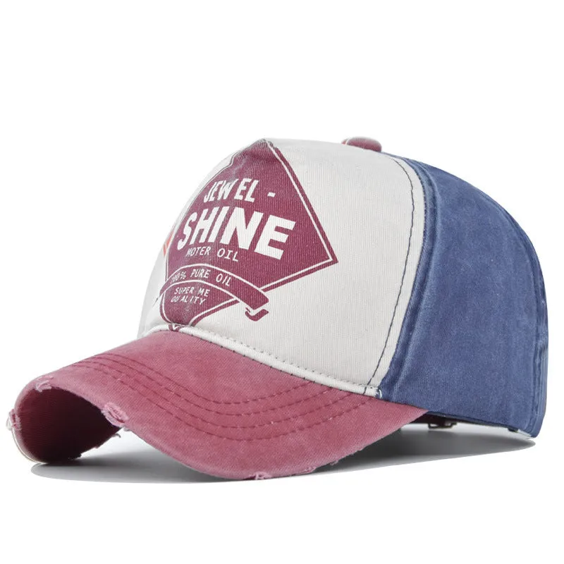 Retro contrast color baseball cap in cotton twill with adjustable back closure