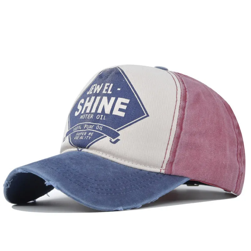 Retro contrast color baseball cap in cotton twill with adjustable back closure