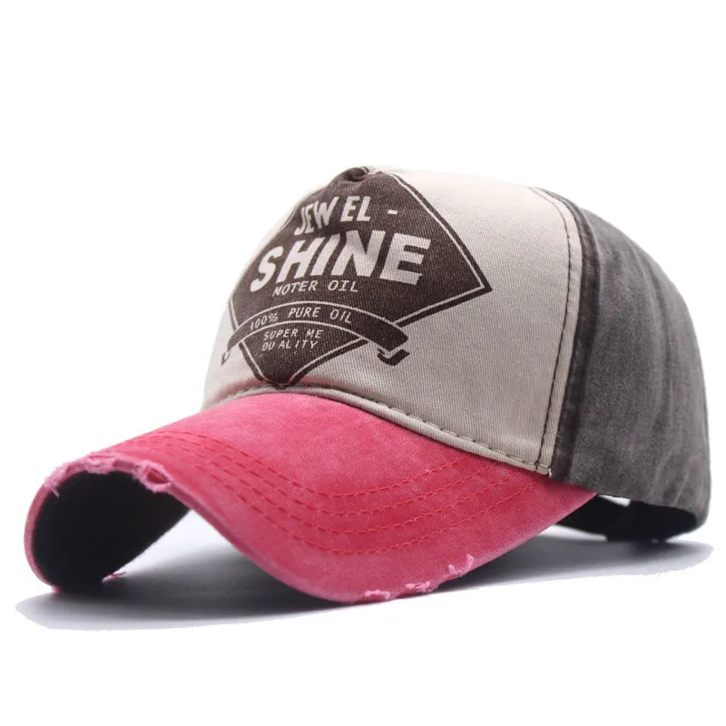 Retro contrast color baseball cap in cotton twill with adjustable back closure