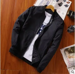 Men's spring slim baseball jacket in dark blue with zip closure