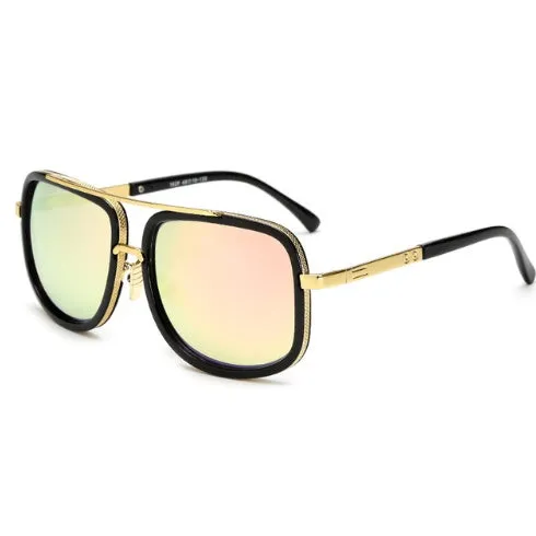Round vintage mirror sunglasses unisex UV400 protection black plastic metal frame