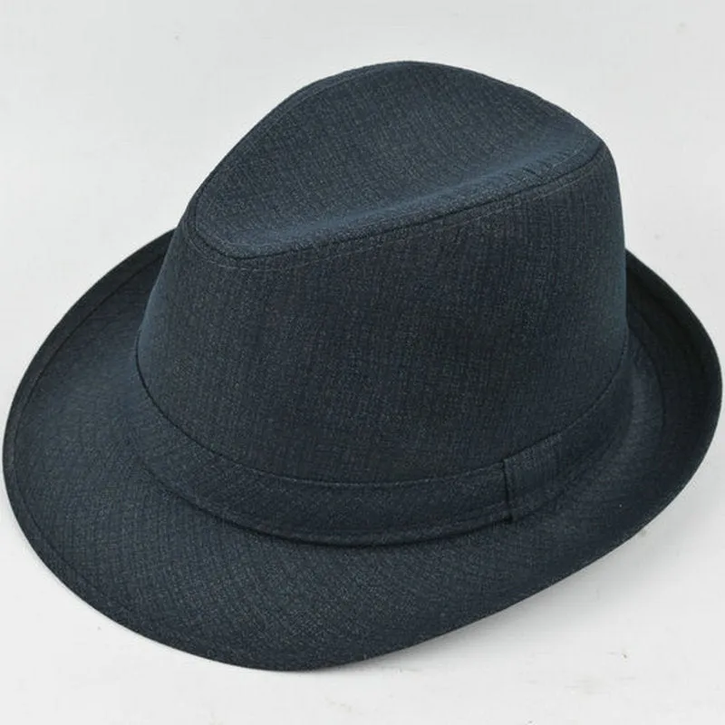 Men's classic fedora hat in suit material showing centre crease crown and flat brim.