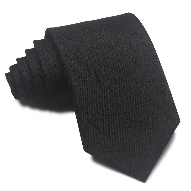Men's red, black, and blue striped polyester tie with jacquard texture, shown with an 8cm width.
