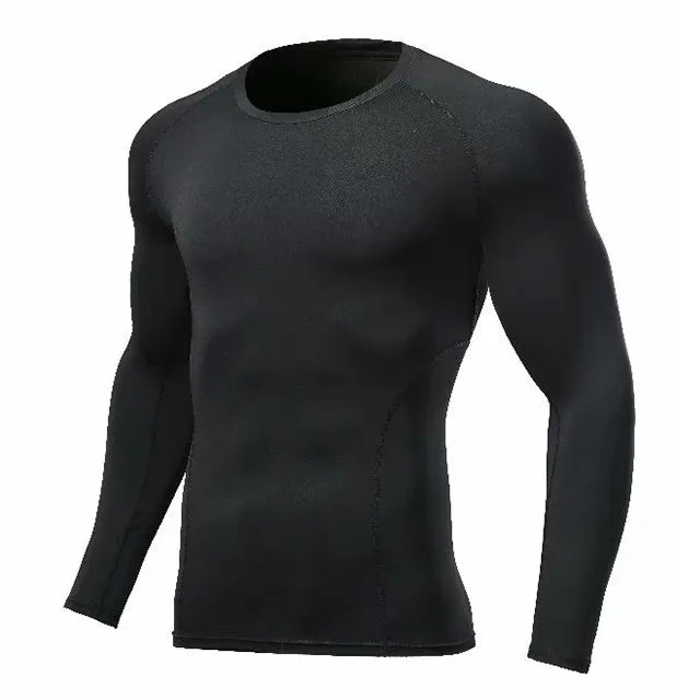 Men's polyester gym sweatshirt long-sleeve quick-dry running top with high elasticity, available in multiple colours