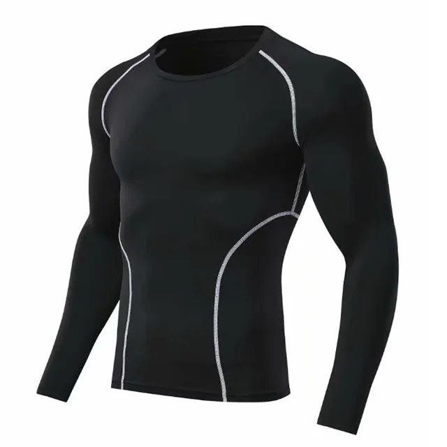 Men's polyester gym sweatshirt long-sleeve quick-dry running top with high elasticity, available in multiple colours