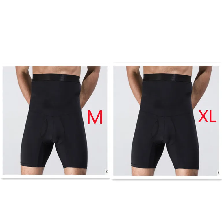 Men's body shaping slimming shorts in black with wide waistband for tummy control