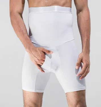 Men's body shaping slimming shorts in black with wide waistband for tummy control