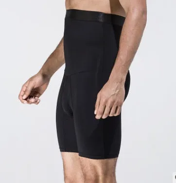 Men's body shaping slimming shorts in black with wide waistband for tummy control