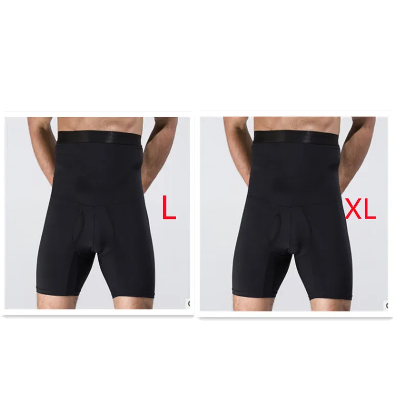 Men's body shaping slimming shorts in black with wide waistband for tummy control