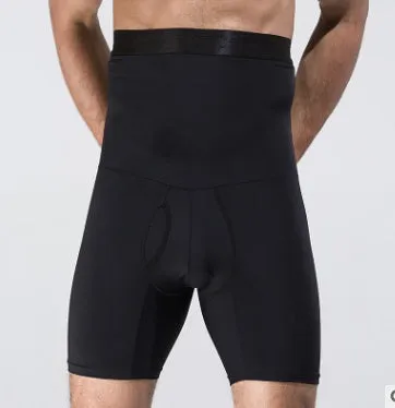 Men's body shaping slimming shorts in black with wide waistband for tummy control
