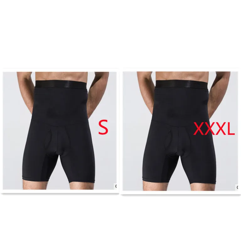 Men's body shaping slimming shorts in black with wide waistband for tummy control