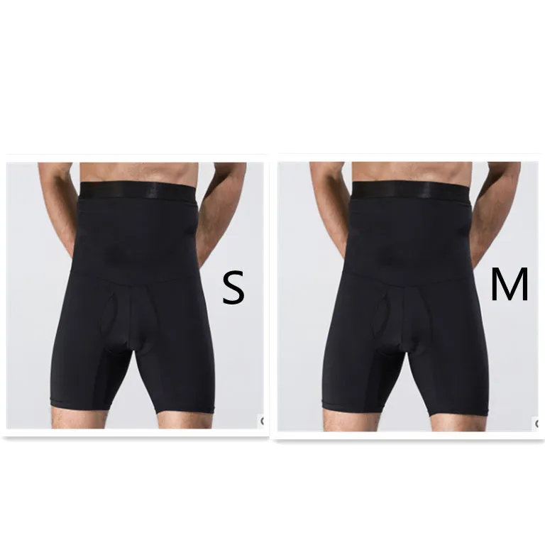 Men's body shaping slimming shorts in black with wide waistband for tummy control