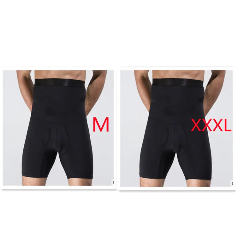 Men's body shaping slimming shorts in black with wide waistband for tummy control
