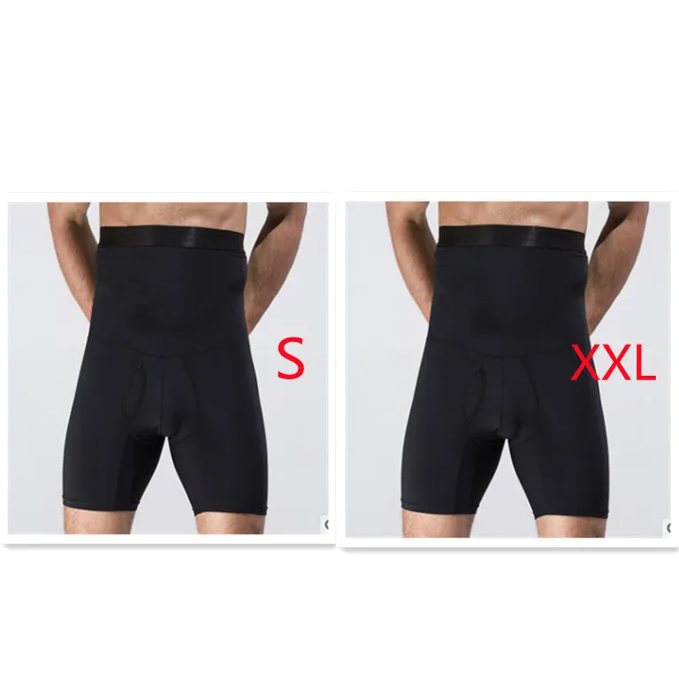Men's body shaping slimming shorts in black with wide waistband for tummy control