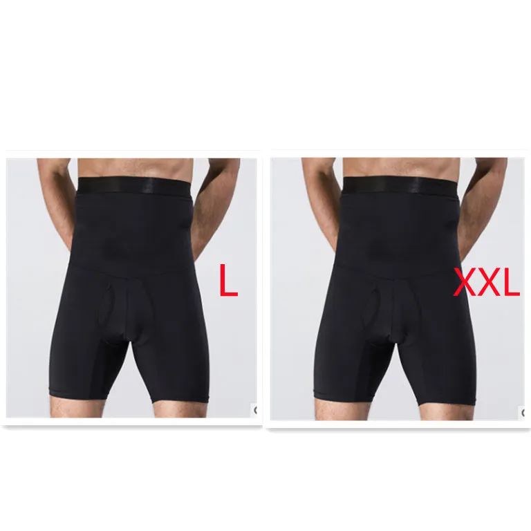 Men's body shaping slimming shorts in black with wide waistband for tummy control