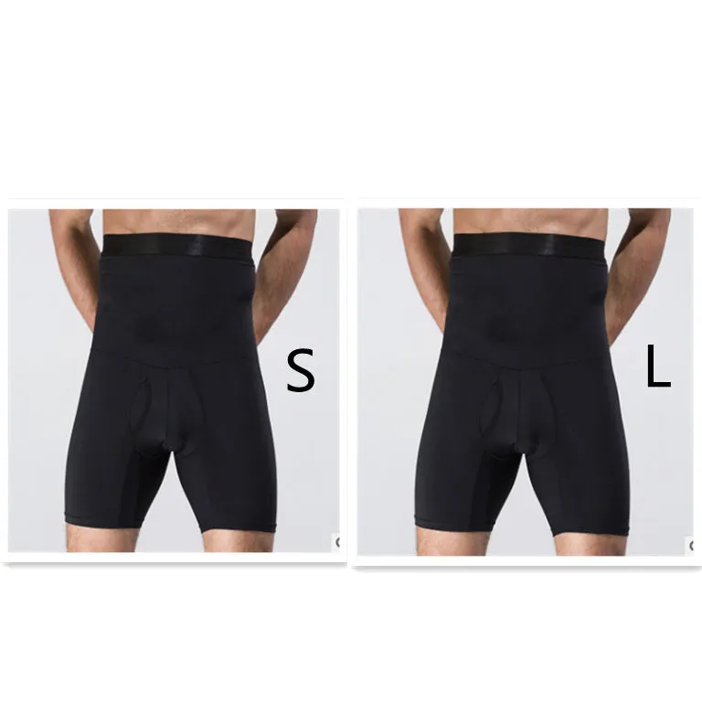 Men's body shaping slimming shorts in black with wide waistband for tummy control