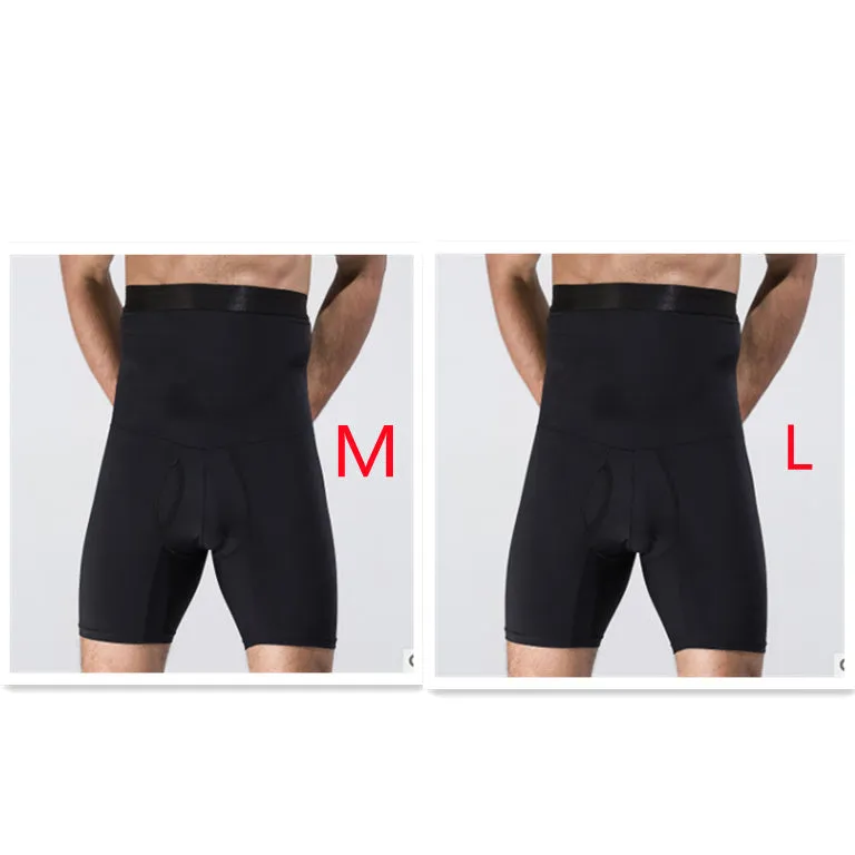 Men's body shaping slimming shorts in black with wide waistband for tummy control