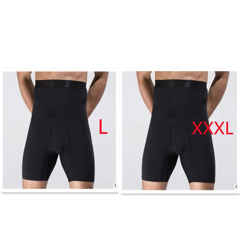 Men's body shaping slimming shorts in black with wide waistband for tummy control
