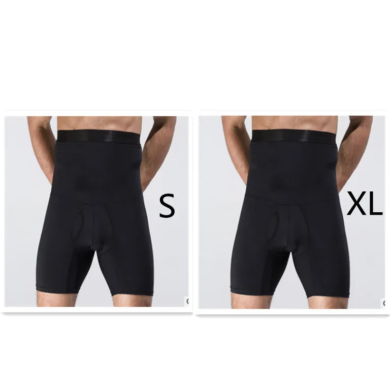 Men's body shaping slimming shorts in black with wide waistband for tummy control