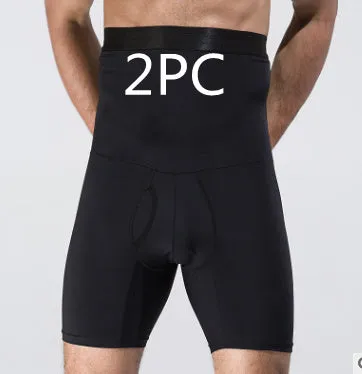 Men's body shaping slimming shorts in black with wide waistband for tummy control