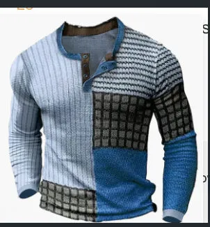 Men's 3D printing casual retro long sleeve top with striped pattern, loose fit, polyester blend, available in multiple colours
