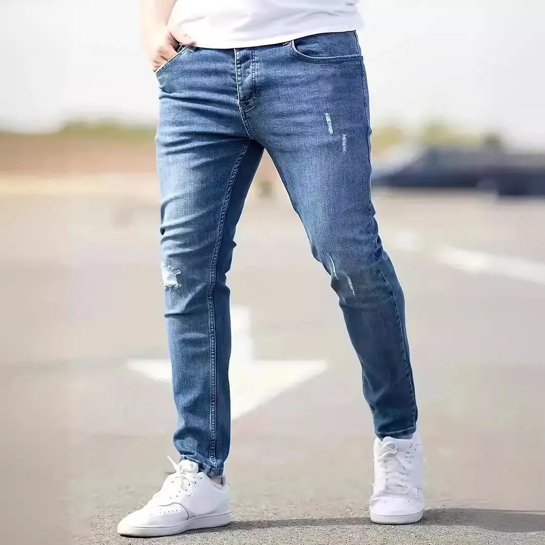 American-style slim-fit stretch denim jeans for men – mid waist, non-iron, available in black