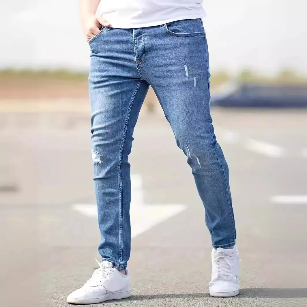 American-style slim-fit stretch denim jeans for men – mid waist, non-iron, available in black