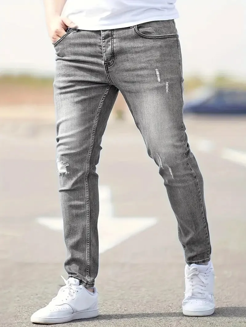American-style slim-fit stretch denim jeans for men – mid waist, non-iron, available in black