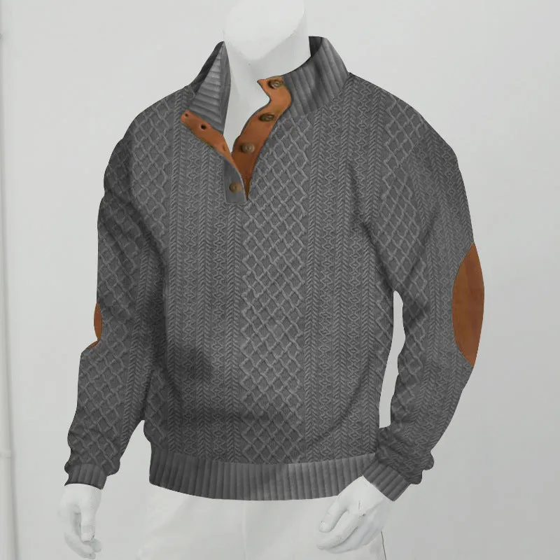 Stand collar long sleeve jacquard knitted pullover sweater in Army Green, polyester fibre, regular sleeve pullover style