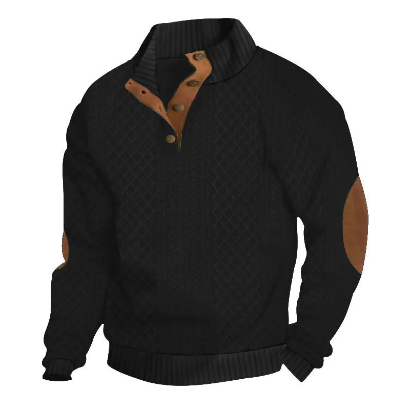 Stand collar long sleeve jacquard knitted pullover sweater in Army Green, polyester fibre, regular sleeve pullover style