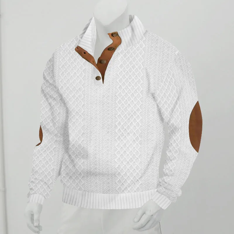Stand collar long sleeve jacquard knitted pullover sweater in Army Green, polyester fibre, regular sleeve pullover style
