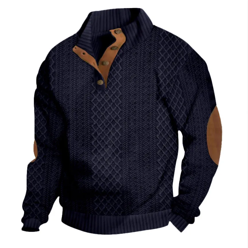 Stand collar long sleeve jacquard knitted pullover sweater in Army Green, polyester fibre, regular sleeve pullover style
