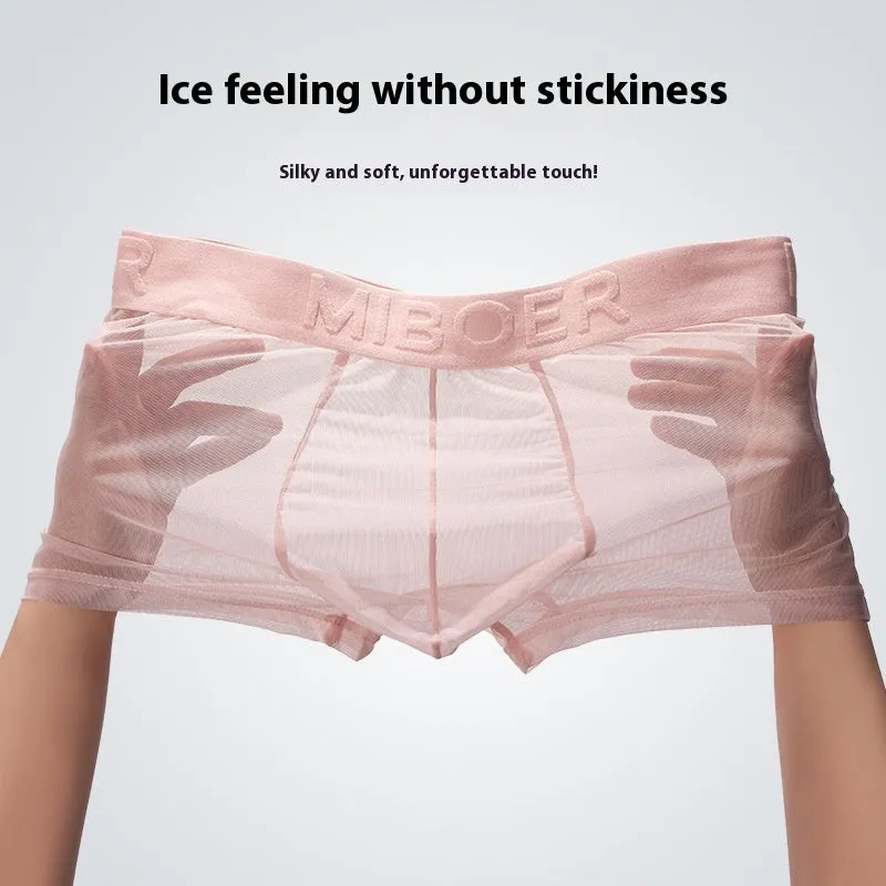 Men's thin polyester boxer shorts in solid colours including black, white, blue, and pink