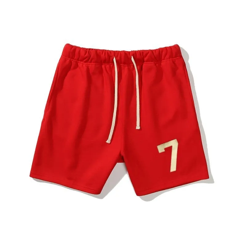 Men's cotton sports gym shorts in beige with drawstring waist and five-point length