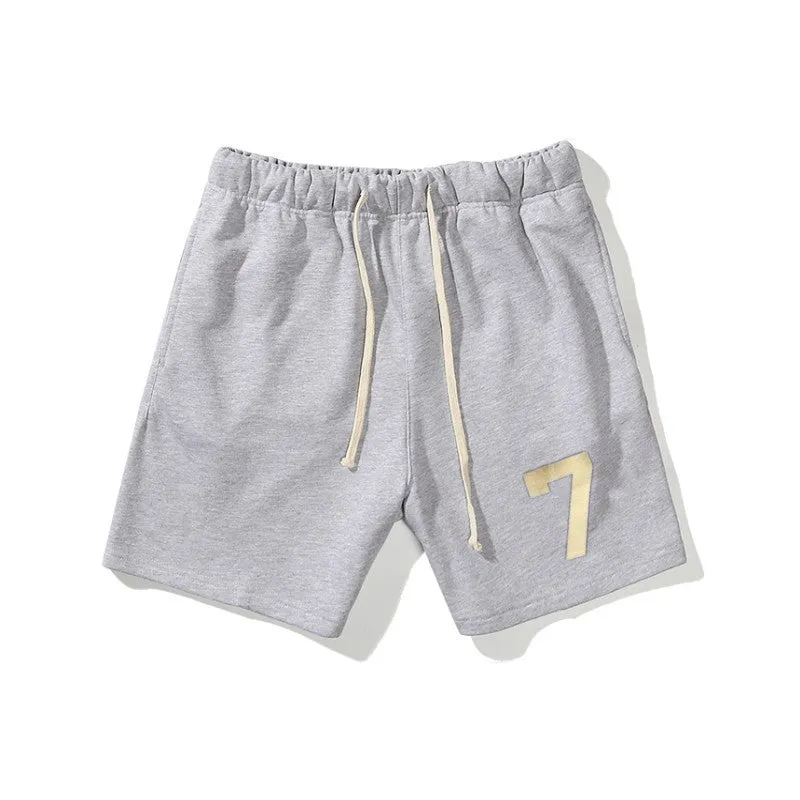 Men's cotton sports gym shorts in beige with drawstring waist and five-point length