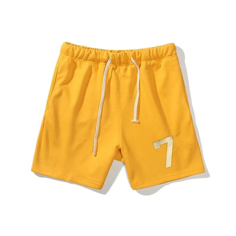 Men's cotton sports gym shorts in beige with drawstring waist and five-point length