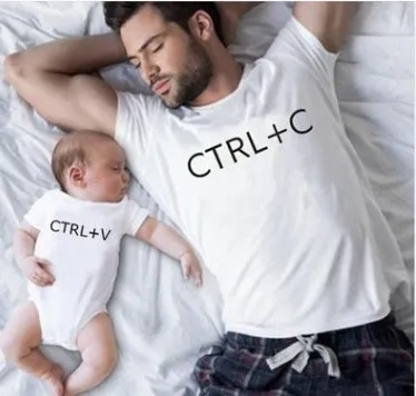 Family parent-child matching T-shirts in black and white, adult and children sizes, short sleeve round neck polyester