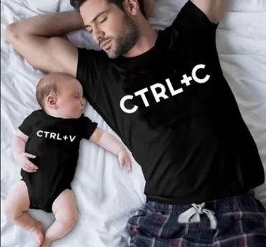 Family parent-child matching T-shirts in black and white, adult and children sizes, short sleeve round neck polyester