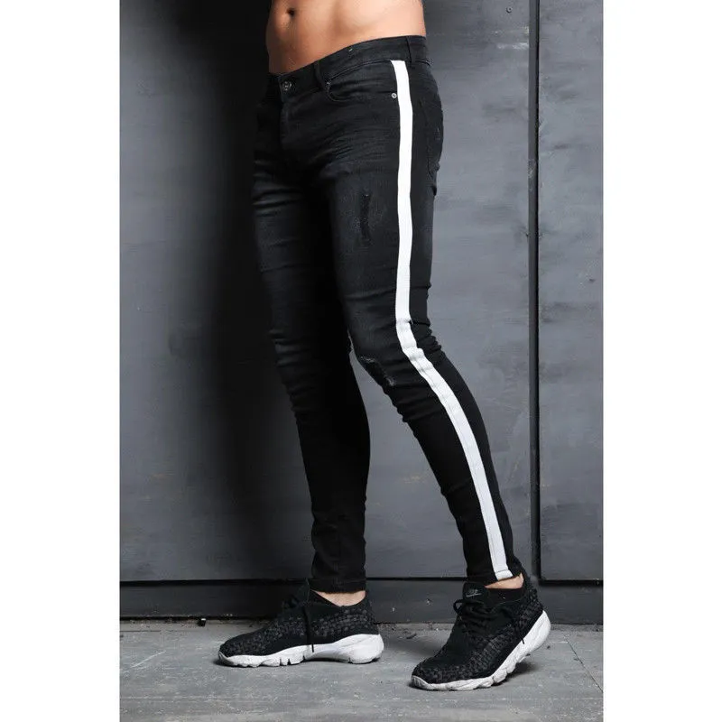 Men's black slim fit wish jeans with knee holes and mid waist design