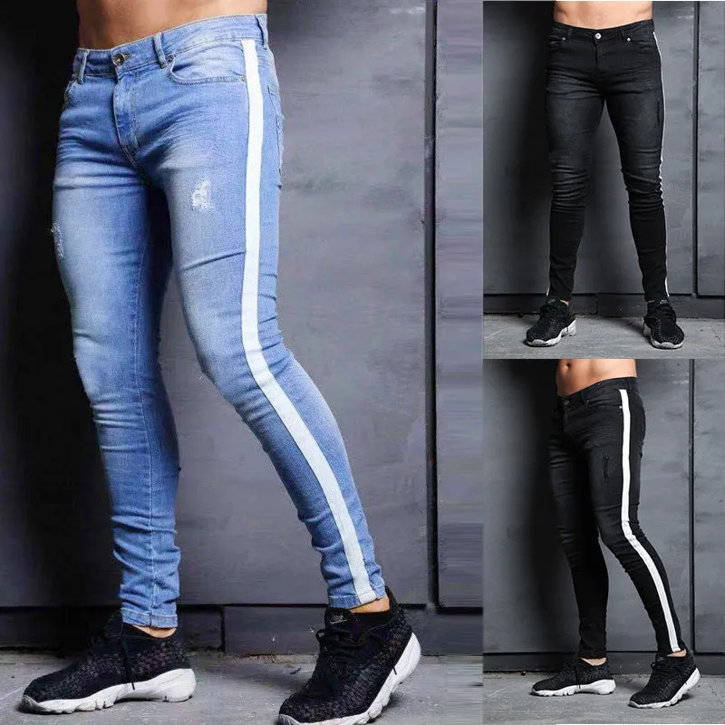 Men's black slim fit wish jeans with knee holes and mid waist design