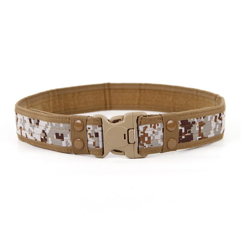 Wide edged thick canvas waist belt with plastic buckle, shown in green