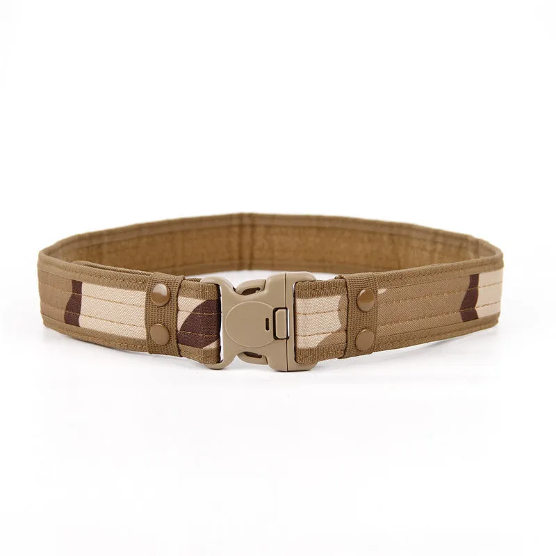 Wide edged thick canvas waist belt with plastic buckle, shown in green