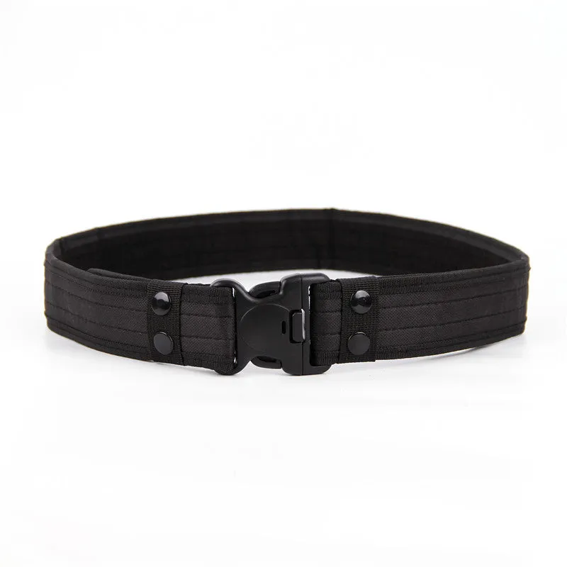 Wide edged thick canvas waist belt with plastic buckle, shown in green