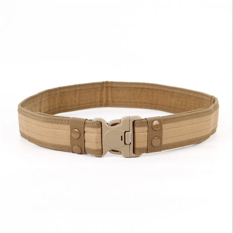 Wide edged thick canvas waist belt with plastic buckle, shown in green