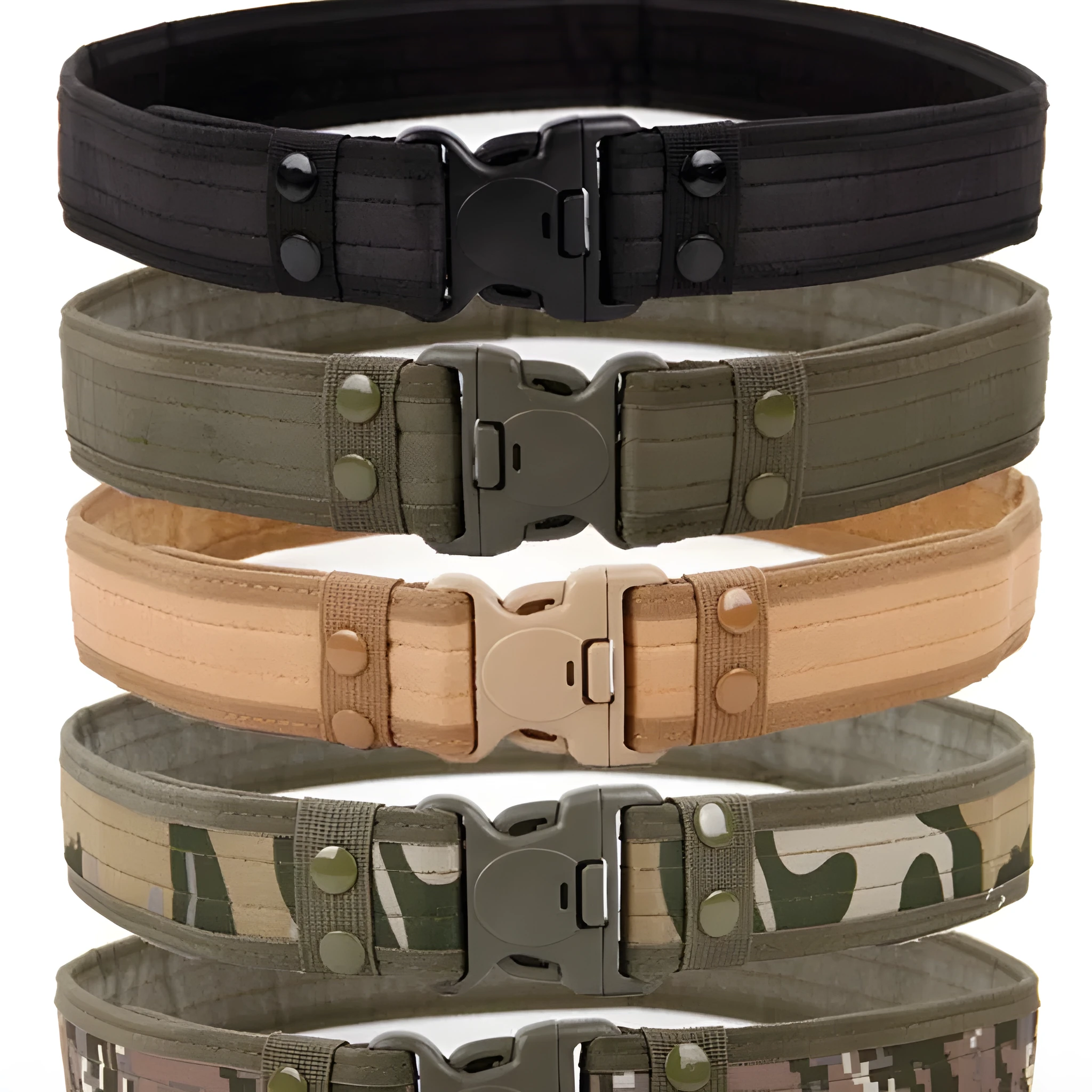 Wide edged thick canvas waist belt with plastic buckle, shown in green