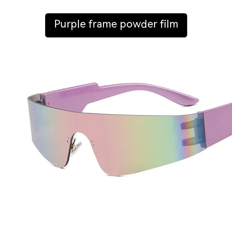 Women's fashion sports sunglasses with no frame, black PC lenses, black frame, shown in product picture