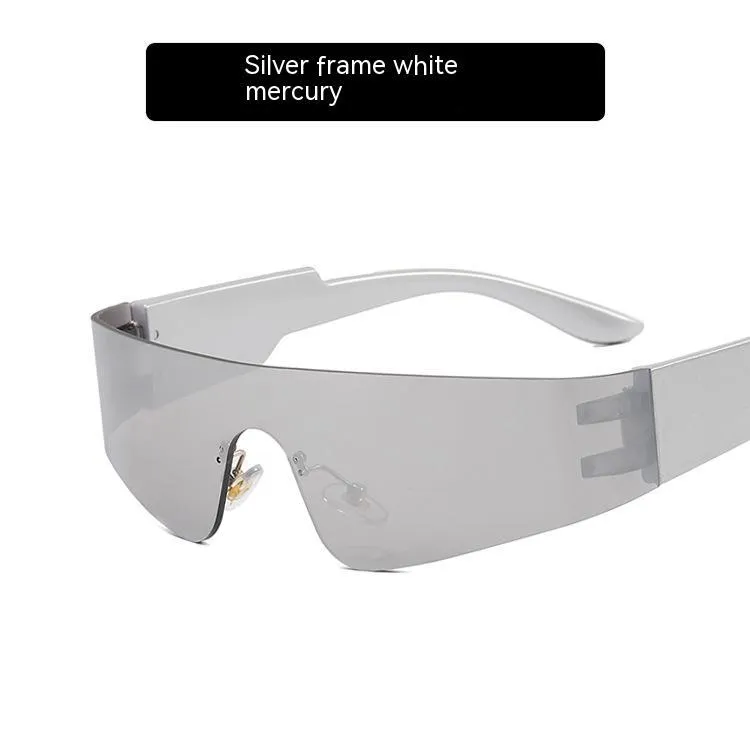 Women's fashion sports sunglasses with no frame, black PC lenses, black frame, shown in product picture
