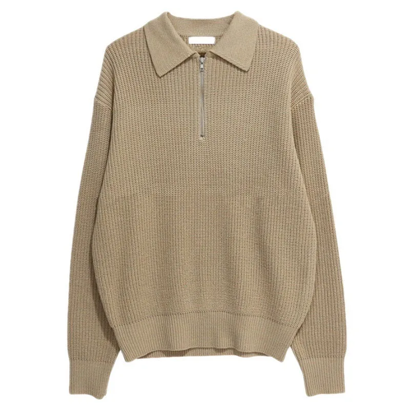 Long-sleeved solid colour sweater coat in polyester, available in khaki grey black