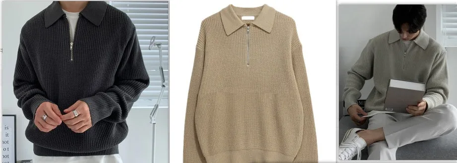 Long-sleeved solid colour sweater coat in polyester, available in khaki grey black