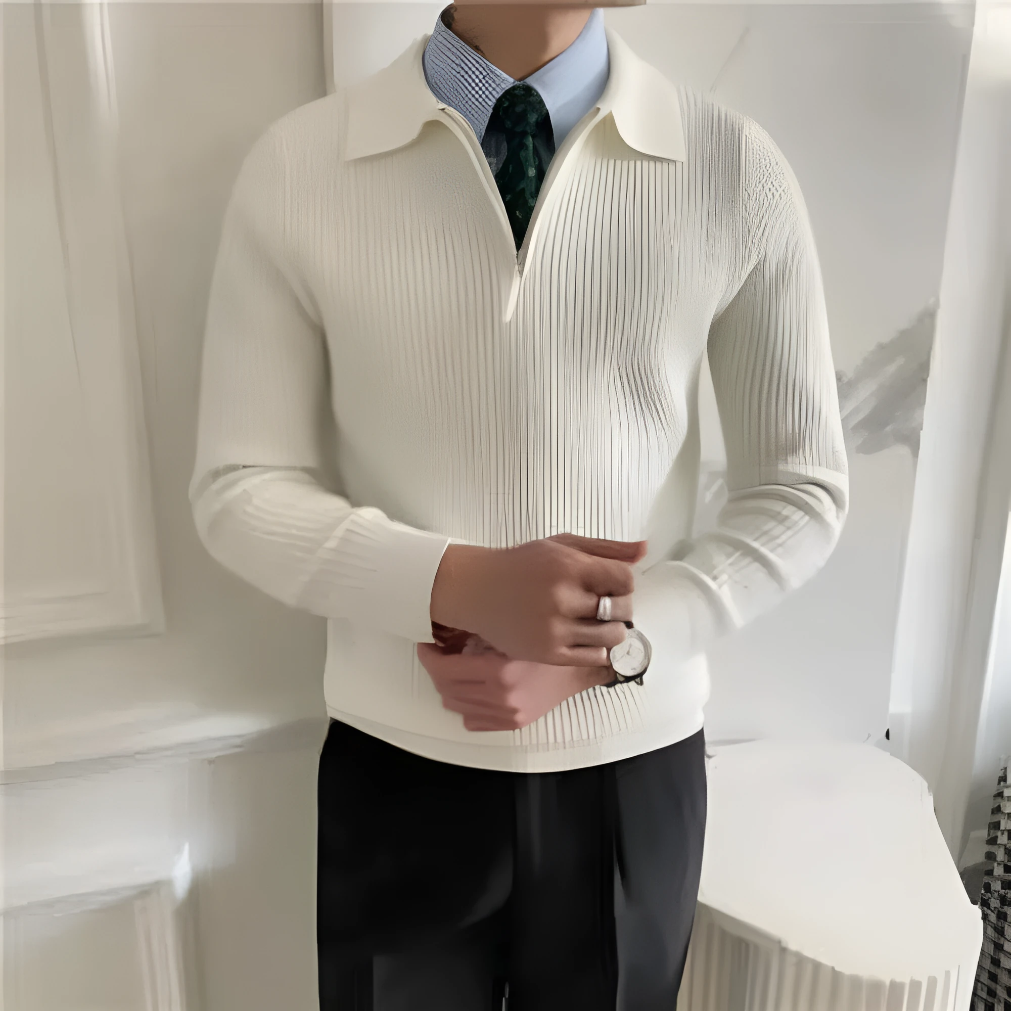 Long-sleeved solid colour sweater coat in polyester, available in khaki grey black